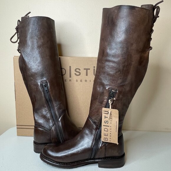 BED STU Manchester Distressed Brown Leather Tall Riding Boots BedStu Size 6.5 - Picture 2 of 16